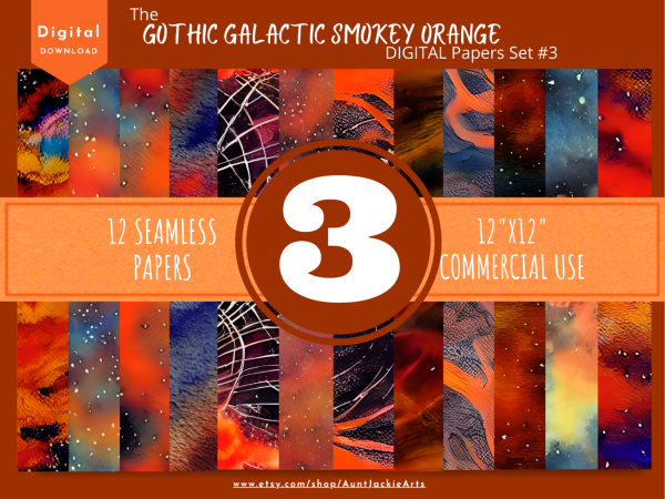 DIGITAL PAPER Bundle - Gothic Galactic Sky Smokey Orange Tangerine Star Digital Papers 12 12x12 | Set #003 Orange Black Sky Stars - jpg png