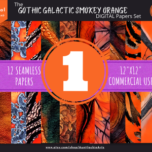 DIGITAL PAPER Bundle - Gothic Galactic Smokey Orange Tangerine - Digital Papers Pack 12 - 12x12 | Set #001 Orange Black Seamless - jpg png