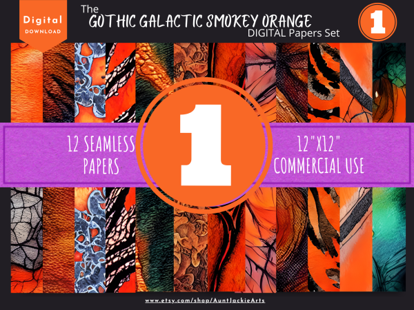 DIGITAL PAPER Bundle - Gothic Galactic Smokey Orange Tangerine - Digital Papers Pack 12 - 12x12 | Set #001 Orange Black Seamless - jpg png