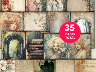 Whimsical Forest Junk Journal Printable Kit, Vintage Fairytale Shabby Chic Ephemera, Digital Scrapbooking Paper, Fantasy Grungy