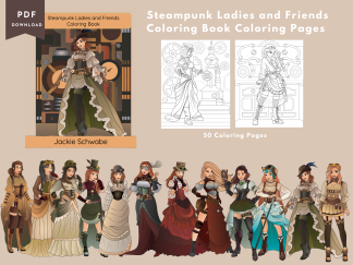 PRINTABLE COLORING Pages | Steampunk Ladies and Friends Coloring Book, 55 Pages, Steampunk, Animals, US Letter Coloring Book, 55 Pages, Ladies, Animals, US Letter