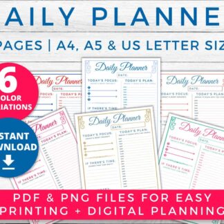 Printable Daily Planner - Minimal with 6 Color Variations