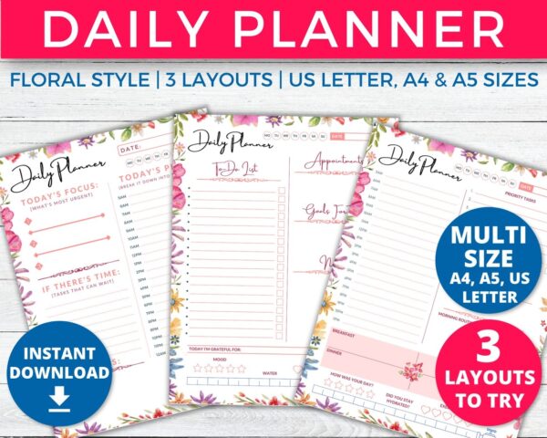 Floral Hourly + Daily Planner Printable For Productivity