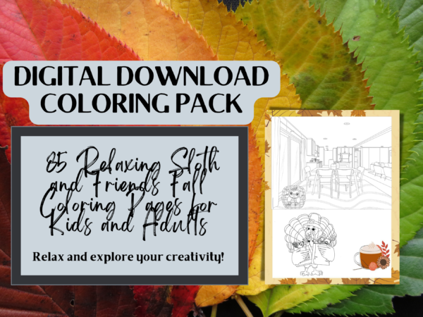 85 Relaxing Sloth and Friends Fall Coloring Pages for Kids and Adults, Fall Coloring Pages, Cute Animal Coloring Pages, Digital Download