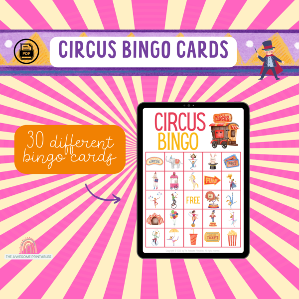 CIRCUS BINGO ACTIVITY, 30 different bingo cards for each child, super easy to print and use, fun for the whole family as well as party games - Image 10
