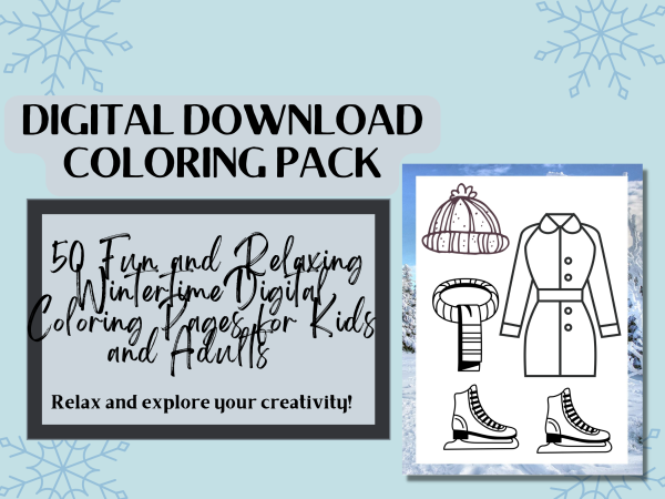 50 Fun and Relaxing Wintertime Digital Coloring Pages for Kids and Adults, Nature Coloring Pack, Northern Animals, Travel Friendly Activity