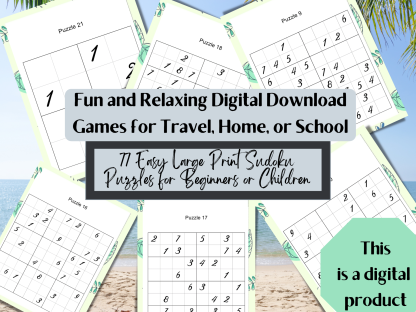 77 Easy Large Print Sudoku Puzzles for Beginners or Children, Big Print with Only One Sudoku Logic Puzzle Per Page, Digital Download