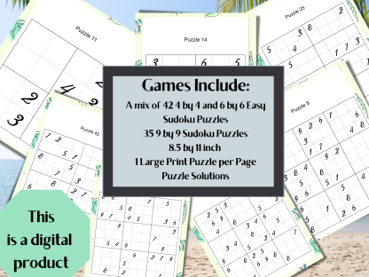 77 Easy Large Print Sudoku Puzzles for Beginners or Children, Big Print with Only One Sudoku Logic Puzzle Per Page, Digital Download - Image 2