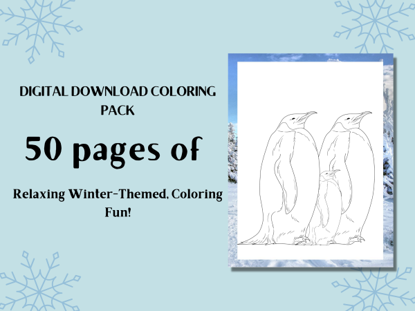 50 Fun and Relaxing Wintertime Digital Coloring Pages for Kids and Adults, Nature Coloring Pack, Northern Animals, Travel Friendly Activity - Image 2
