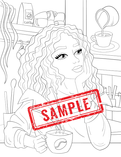 MOCHA MAIDENS: WOMEN AND COFFEE Coloring Pages for ADULTS! Digital Download - Image 4