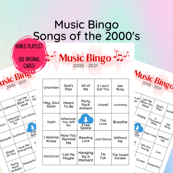 Graphic of music bingo cards songs of the 2000s