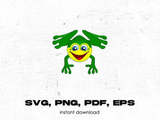 Smiling, cute kids happy green frog - svg, png, pdf, eps - graphic design, clip art- instant download