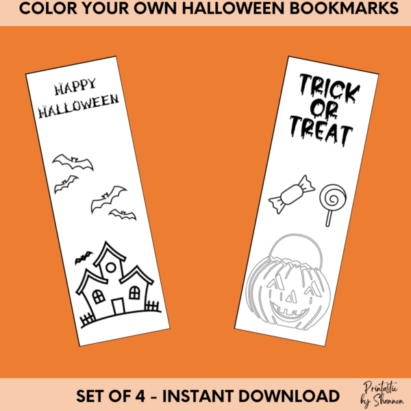 Halloween Color Your Own Bookmarks, Set of 4, Printable, Digital Download - Image 2