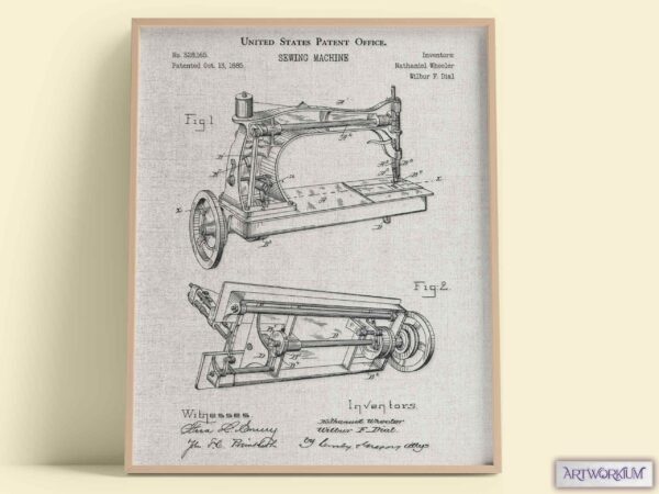 Sewing Machine 1885 Patent Print - Set of 6 Beautiful 1800s Vintage Wall Art. Gift For Her, Fashion, Clothing or History Lovers - Image 2