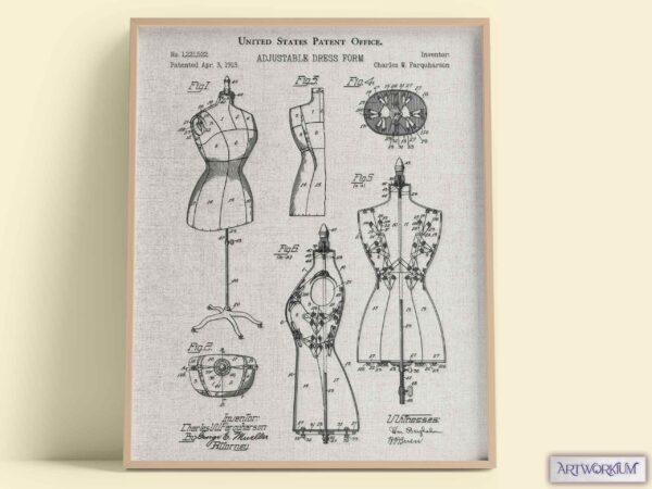 Adjustable Dress Form 1913 Patent Print - Set of 6 Beautiful 1900s Vintage Wall Art. Gift For Her, Fashion, Clothing, or History Lovers - Image 2