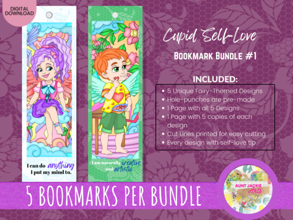 PRINTABLE BOOKMARK Bundle #1 - Set of 5 - Cupid Self-Love Bookmark Bundle #1 - Self-Love Tips - US Letter - Digital Download For Readers - Image 4