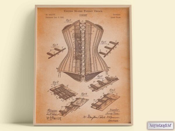 Set of 6 Fashion and Clothing Patent Prints. Vintage Paper Background Version - Set of 6 Beautiful 1800s and 1900s Vintage Wall Art - Image 2