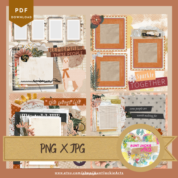 DIGITAL SCRAPBOOK Page - Winter Digital Scrapbook Layout - Pre-Made Shabby Vintage Quick Page Layouts, Pack 5 - 10 Styles - jpg png 12 x 12 - Image 2