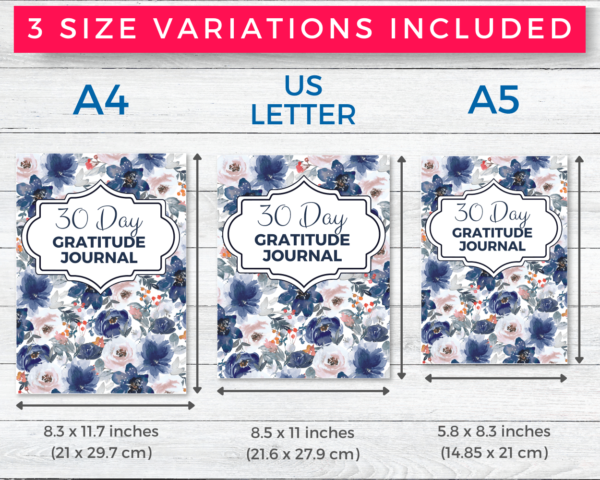 30 Day Gratitude Journal & Affirmations Printable (Floral Blue) - Image 2