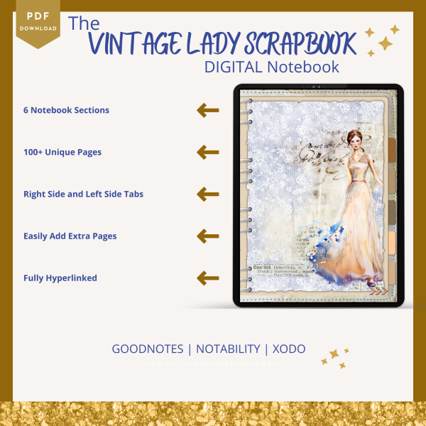 Vintage Ladies DIGITAL NOTEBOOK, Goodnotes, Notability, Xodo, iPad Notebook, Digital Scrapbooks, 6 Sections, Vintage Scrapbook, Vintage Notebook - Image 4