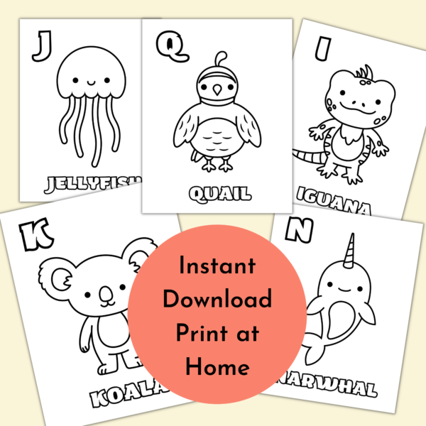 26 ABC Printable Alphabet Animal Coloring Pages, Kindergarten Activity, Preschool Activity, Homeschool Coloring, A to Z Animal Coloring - Image 2