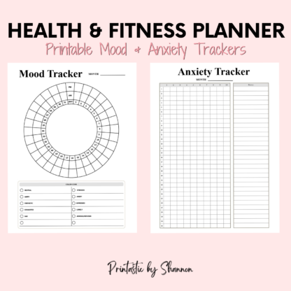 Health and Fitness Planner, Printable, Anxiety & Mood Trackers, Sleep & Steps, Measurements - Image 7