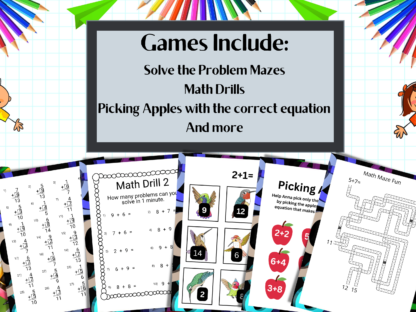 Basic Math 1 and 2 Simple Addition Digital Download Mini Pack, Home School Worksheets, 1st and 2nd Grade Math Review, Elementary Education - Image 2