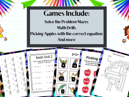 Basic Math 1 and 2 Simple Addition Digital Download Mini Pack, Home School Worksheets, 1st and 2nd Grade Math Review, Elementary Education - Image 2