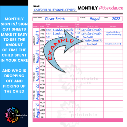 Monthly Attendance Form Sign-In Sign-Out Sheet Event Printable, Afterschool Activity, Instant Download, Digital File - Image 2