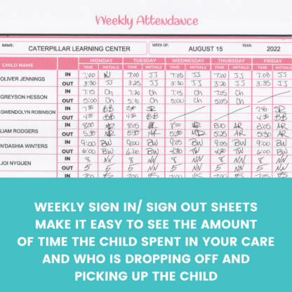 Weekly Attendance Form Sign-In Sign-Out Sheet Event Printable, Afterschool Activity, Instant Download, Digital File - Image 2