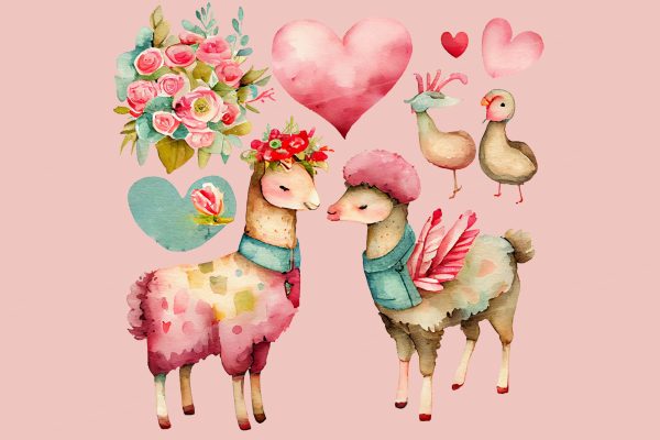 Valentine's Day Folk Watercolor Clipart - Image 2