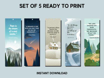 Set of 5 Scenic Printable Bookmarks Inspitational Quotes home printable PDF instant download - Image 2
