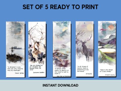 Set of 5 Nature themed Printable Bookmarks Inspitational Quotes home printable PDF instant download - Image 2