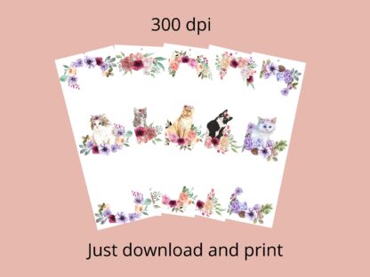 Set of 5 pretty Floral Cat themed Printable Bookmarks home printable PDF instant download - Image 3