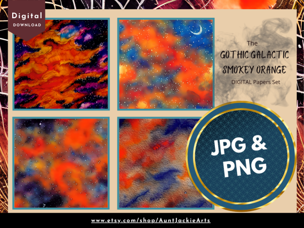 DIGITAL PAPER Bundle - Gothic Galactic Sky Smokey Orange Tangerine Star Digital Papers 12 12x12 | Set #003 Orange Black Sky Stars - jpg png - Image 3