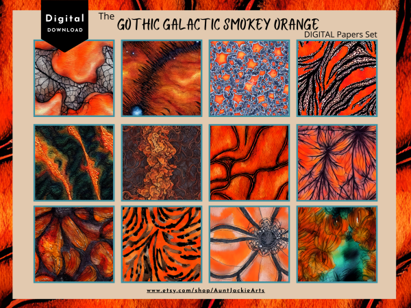 DIGITAL PAPER Bundle - Gothic Galactic Smokey Orange Tangerine - Digital Papers Pack 12 - 12x12 | Set #001 Orange Black Seamless - jpg png - Image 2