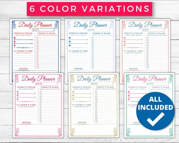 Printable Daily Planner - Minimal with 6 Color Variations - Image 2