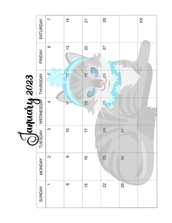 2023 Fun & Cute Kitty Calendar Pages Printable - Image 2