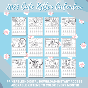 2023 Cute Kitten Coloring Calendar
