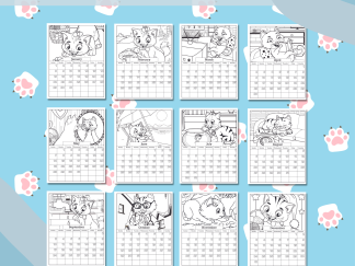 2023 Cute Kitten Coloring Calendar