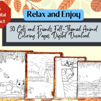 30 Cats and Friends Fall-Themed Animal Coloring Pages Digital Download
