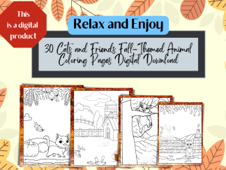 30 Cats and Friends Fall-Themed Animal Coloring Pages Digital Download