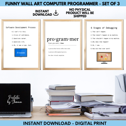Software Engineer Funny Wall Art, Gift for Programmer, Set of Digital Prints, Debugging Humor, Funny Definition