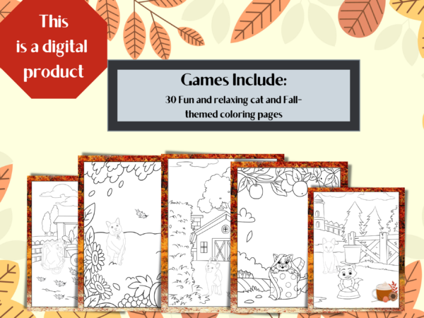 30 Cats and Friends Fall-Themed Animal Coloring Pages Digital Download - Image 8