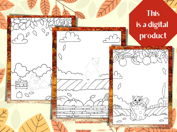 30 Cats and Friends Fall-Themed Animal Coloring Pages Digital Download - Image 6