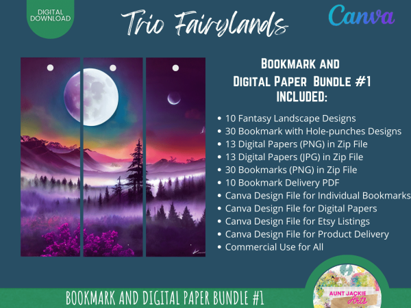 COMMERCIAL Use Printable and Canva Design Templates - Bookmark + Digital Paper Bundle Trio Fairyland - US Letter - Digital Download for PLR - Image 4