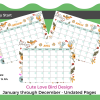 Undated Printable Monthly Calendar in Cute Love Bird Design - Image 3