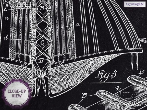 Set of 6 Fashion and Clothing Patent Prints. Black Chalkboard Background Version - Set of 6 Beautiful 1800s and 1900s Vintage Wall Art - Image 3