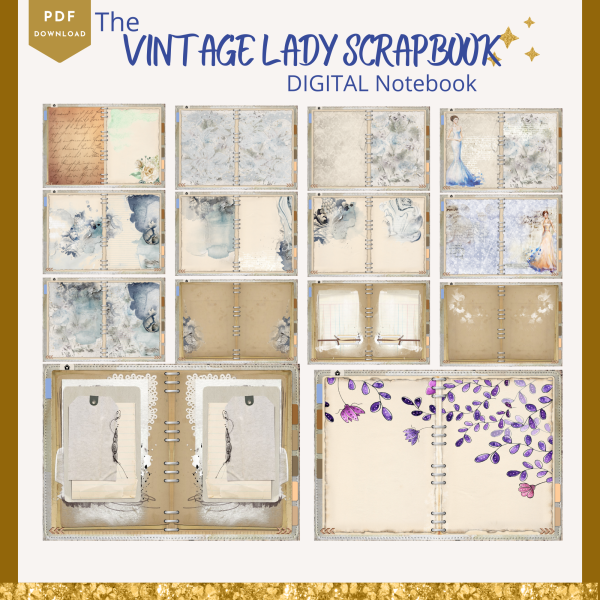 Vintage Ladies DIGITAL NOTEBOOK, Goodnotes, Notability, Xodo, iPad Notebook, Digital Scrapbooks, 6 Sections, Vintage Scrapbook, Vintage Notebook - Image 3
