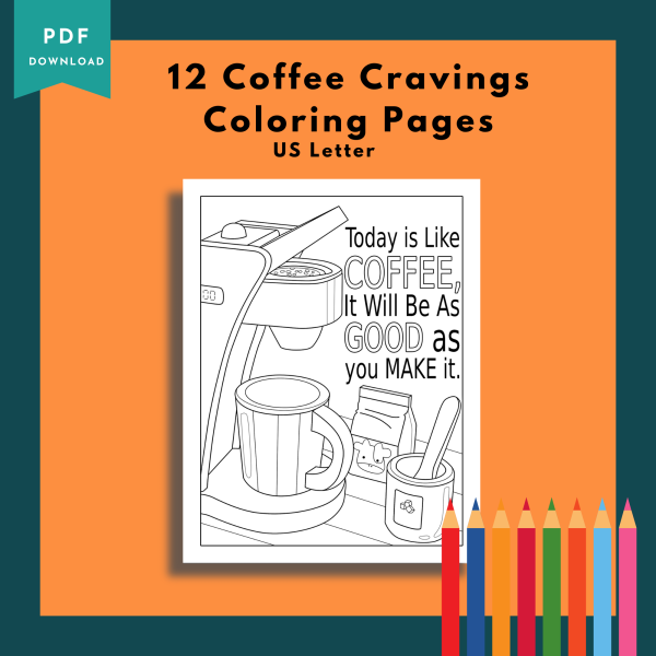 PRINTABLE COLORING Pages - Coffee Craving Themed Adult Coloring Pages, 12 Coloring Pages, Coffee - Image 3
